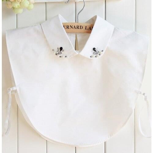 Korean Version of The Cotton Fashion Retro Beaded Fake Collar Shirt Japanese and Korean Style Ladies White Shirt Fake Collar