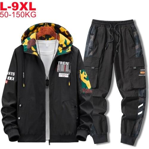 Mens Streetwear Jacket+pants 2 Pieces Sports Suit Male Plus Size 9xl 8xl 7xl 6xl 5xl Sportswear Sets Men Oversized Tracksuits