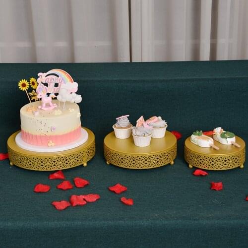 Round Lace Cake Stands Holder Fruits Cupcake Display Plates S M L Dessert Food Candy Snacks Comport Tray White Pink Black Gold