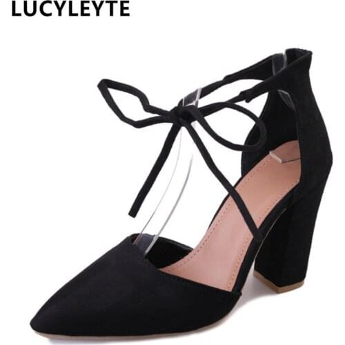 LUCYLEYTE Europe and the United States explosion models shoes rough with suede shallow sandals straps ladies high heels