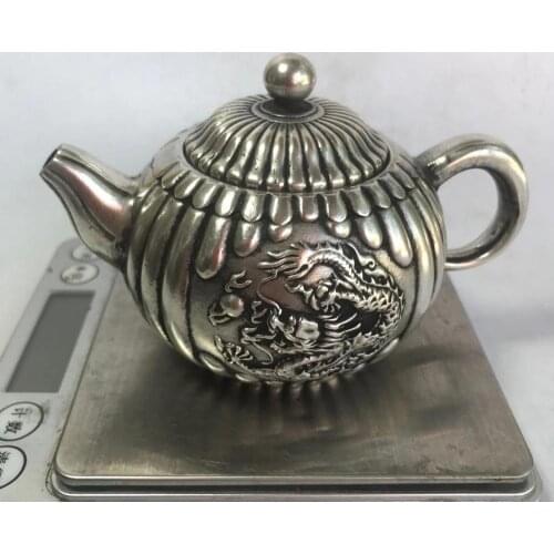 MOEHOMES Collectible Decorated Miao silver dragon carved decorative handmade teapot home decoration Metal crafts Tea Pot