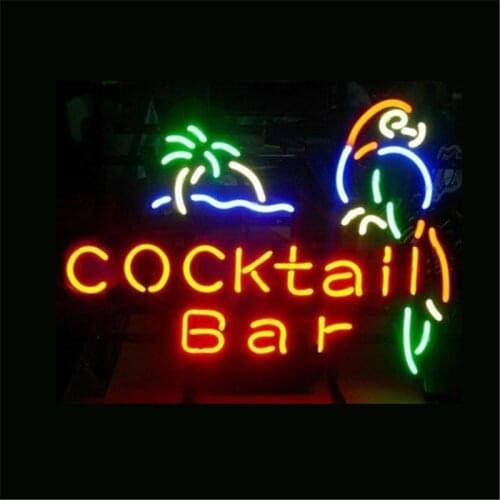 NEON SIGN For COCKTAIL BAR PARROT Signboard REAL GLASS BEER BAR PUB display Restaurant Shop christmas Light Signs 17*14"