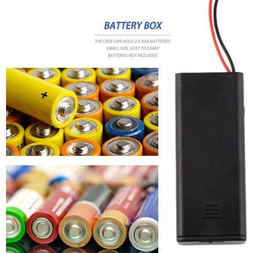 New 2 * AAA Battery Storage Case Box Holder for 2pcs AAA Batteries with ON/OFF Switch & Wire Leads Black
