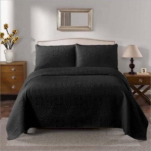 New Black Bedspread Bed Cover Super King Size 270x240cm / 290x240cm Blanket Pillowcases 3pcs
