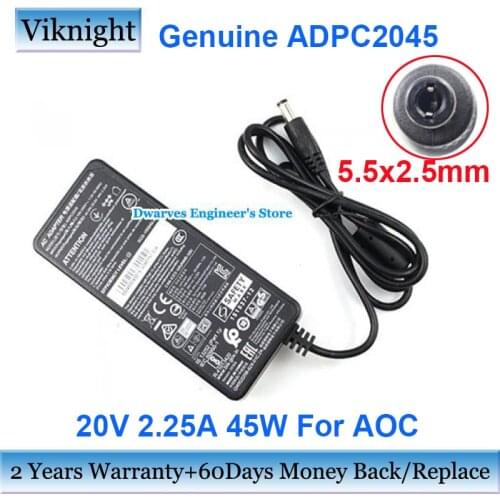 Genuine ADPC2045 20V 2.25A 45W AC Adapter Charger For AOC For PHILIPS 278E8Q 272M8 278E8QJAB AG322FCX Power Supply 5.5 x 2.5mm