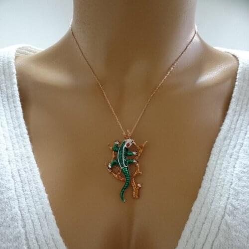 Lizard Necklace 925 Sterling Silver Salamander Necklace Art Deco Enamel Lizard Necklace