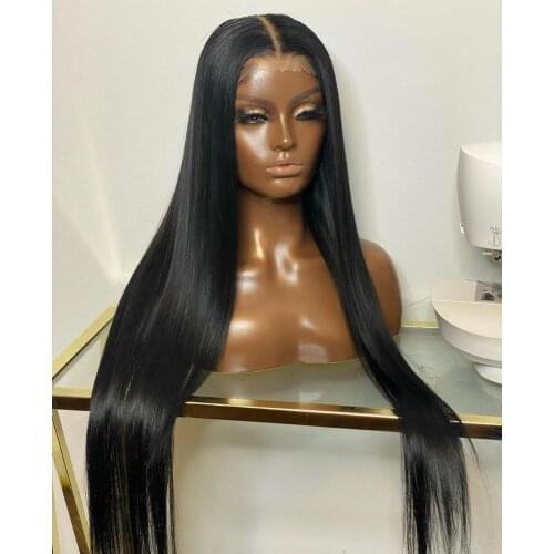 Middle Part 13x3 Lace Front Wig Silky Straight Synthetic Hair with Baby Hair Lace Wigs Daily WearHeat Resistabt Fiber