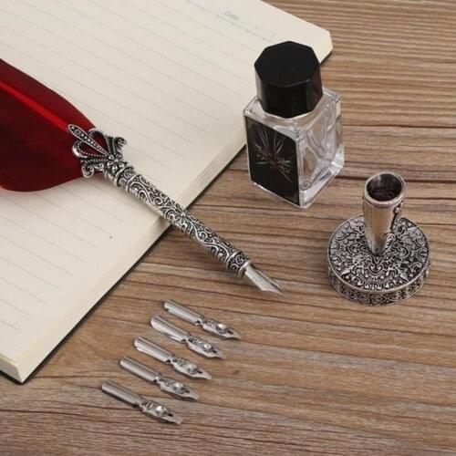 Retro English Calligraphy Quill Dip Feather Pen with 5 Nibs Stationery Gift