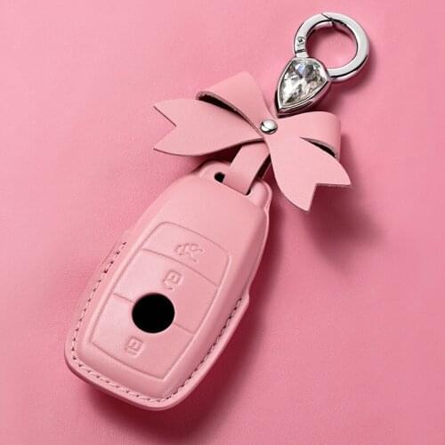 Suitable for Mercedes-Benz key cover female E-class macaron plastic all-inclusive new product bow car leather key case