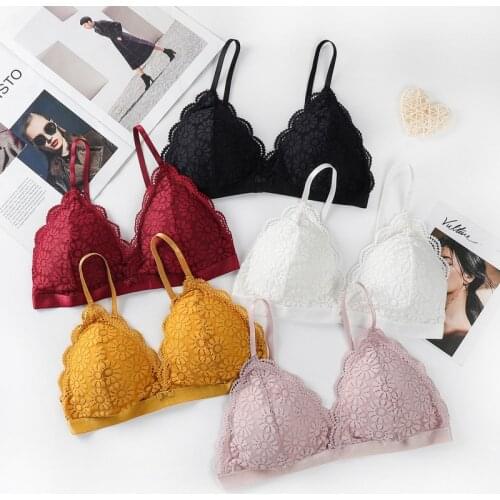 Sexy Lingerie Coast Lace Flowers Womens Bra Candy Colors Push Up Bra With Padding Gather Backless Seamless Bra For Cute Girl