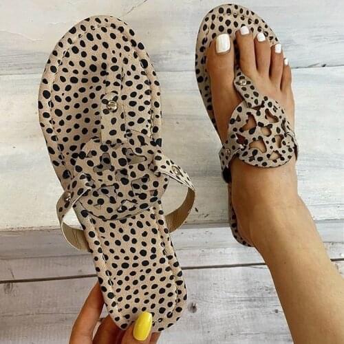 Women Flat Slippers Leopard Snake Print Summer Shoes Large Size Andals Beach Leather Sandals Retro Gladiator Flip Flops Slippers