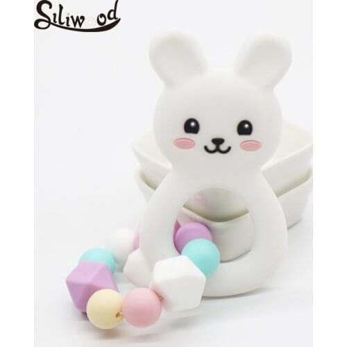 Silicone Teether Bracelet Food Grade Silicone Beads Rabbit Baby Teether Teething Toys For Newborns Baby Accessories Gifts