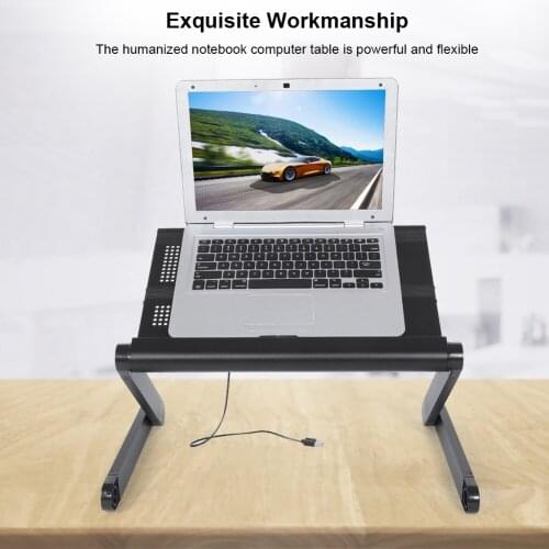 Folding Laptop Table Lap Desk Stand Bracket Portable Adjustable Aluminum Ergonomic Computer Tray Stand with Radiator Cooling Fan