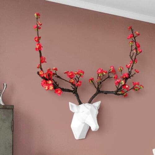 Plum Blossom Deer Head Statue Wall Decoration Modern Art Living Room Background Wall Resin Sculpture Home Decoration Accessories