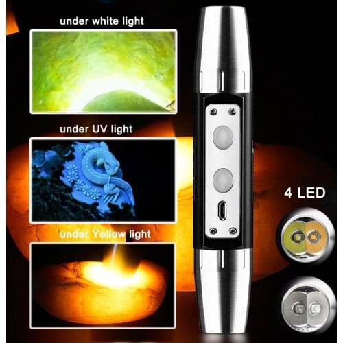 Topcom USB Rechargeable Jade Flashlight 365/395nm UV Lantern 4 Files 3w LED UV Torch Build-in Battery For Money Jade Detector