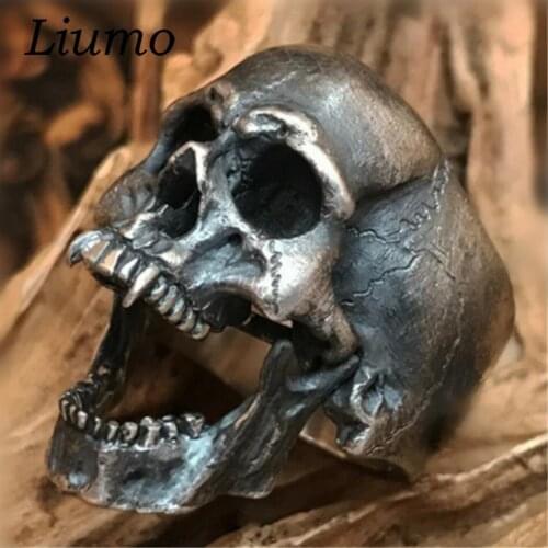 Liumo Vintage Black Color Gothic Style Skull Men Alloy Biker Ring Lr1172