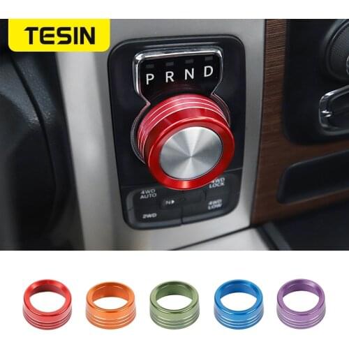 TESIN Interior Mouldings For Dodge RAM 1500 Car Gear Button Switch Knob Decoration Ring Cover For Dodge RAM 1500 2013-2017