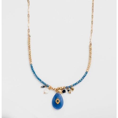 Fever&Free Opal Natural Quartz Healing Stone Water Drop Necklace Women Party Strand Beads Pendant Necklace Vintage Jewelry Gifts