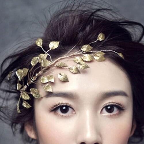 Gold Wedding Hair Ornaments Leaf Bridal Hair Vine Women Head Pieces Prom Hair Jewelry Handmade Leaves Bride Headpiece