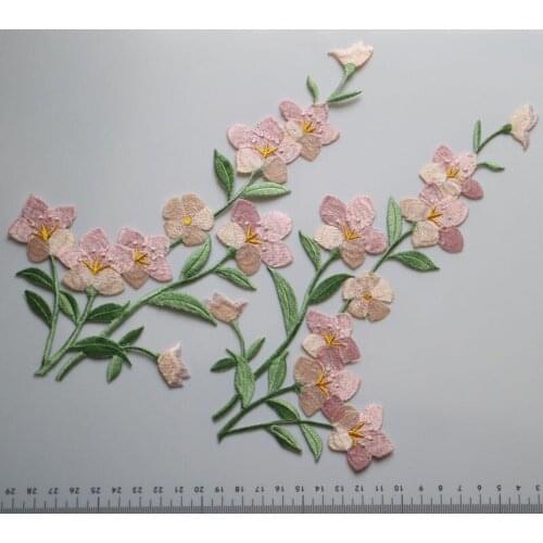 1pair long floral embroidered Patches for Clothing iron on Embroidery Stickers Clothing Applique flowers Decoration Badge parche