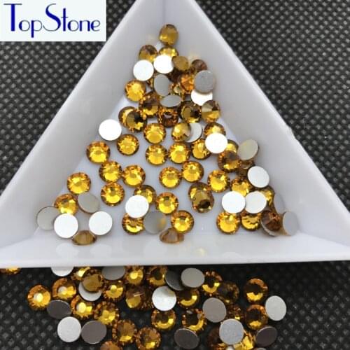 Topstone Nail Art Rhinestone 3D Glass Crystal Flatbacks Topaz Gold Yellow Color Non Hotfix Glue on Rhinestones,Boutique