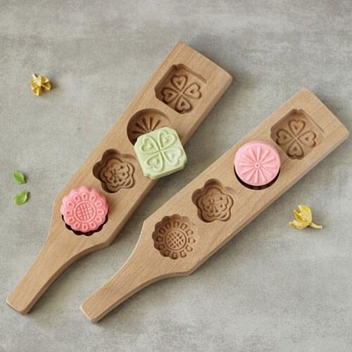 4 Cavity Wooden Muffin Mooncake Molds Chinese Autumn Festival Moon Cakes Mould Biscuit Chocolate Mold
