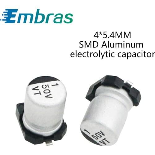 50Pcs 4*5.4 SMD Aluminum Electrolytic Capacitor Kit 6.3V 10V 25V 35V 50V 16V 10UF 47UF 33UF 1UF 4.7UF Full Values Assorted Sets