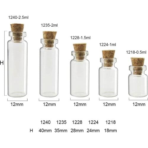 500 x Small Cute Glass Sample Bottles With Crok Wishing Cork Stopper Glass Vials Containers 0.5ml 1ml 1.5ml 2ml till 5ml