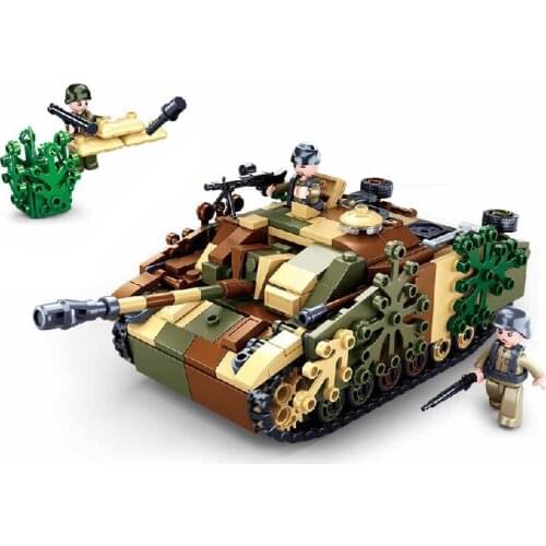 524pcs WW2 Stug III Armoured Fighting Vehicle Tank Building Blocks Military Bricks Set With 3 Soldiers Models Toys For Children