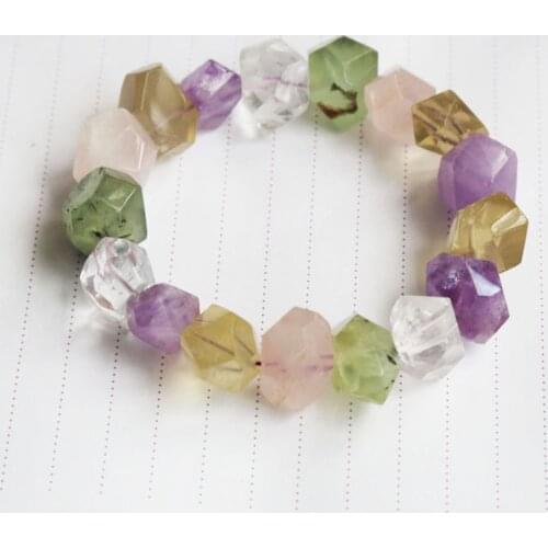 Amethyst/citrine/prehnite/white crystal/lemon quartz baroque faceted Bracelet 15-20mm 18cm