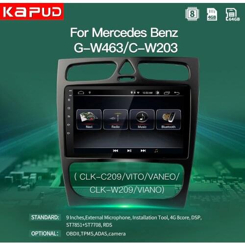Kapud autoradio android 9 Car Multimedia Player For Mercedes Benz W209 9'' GPS Navigation DSP FM Radio Stereo SWC Bluetooth