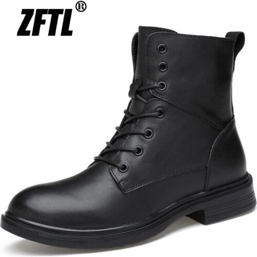 ZFTL New mens casual martins boots Genuine Leather Spring and autumn lace-up Non-slip black high mens boots 0151