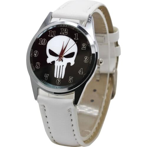 Black and white skull cartoon children watch Boy Girl Kids Movement Leather Sports Quartz Wristwatches Child gift