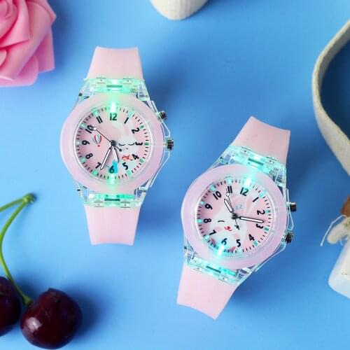 New Cartoon Rabbit Flash Light Children Watches for Girls Silicone Strap Cute Horse Dinosaur Boys Kids Watches with Light Clock