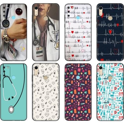 Black tpu Case For Honor 8a Prime 8s 9 10X Lite 9A 9C 9X Premium Pro 9S Case Cover Nurse Medicine Health Heart