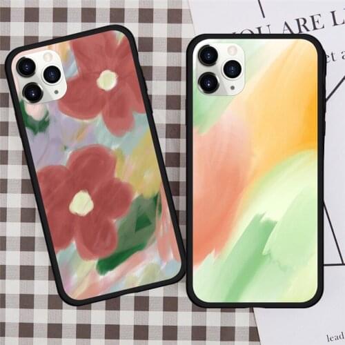 Retro Art Abstract Oil Painting Flowers Phone Case For iPhone 12 11 Pro XS MAX XR X SE 2020 7 8 Plus Soft Silicone Cover Fundas