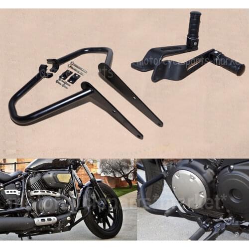 Black Engine Guard Crash Bar Protector Bumper Bars W/ Passenger Foot Peg For Yamaha V Star XVS950 Bolt XV950 2014-2017