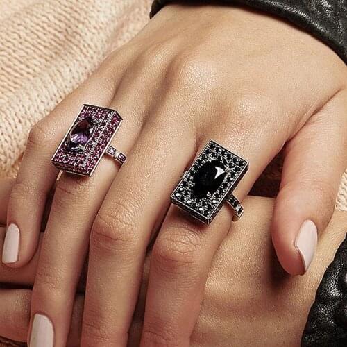 JK Black Plated Punk Style Women Finger Rings 5 Colors Available Party Vintage Ring Dazzling Cubic Zirconia Luxury Jewelry