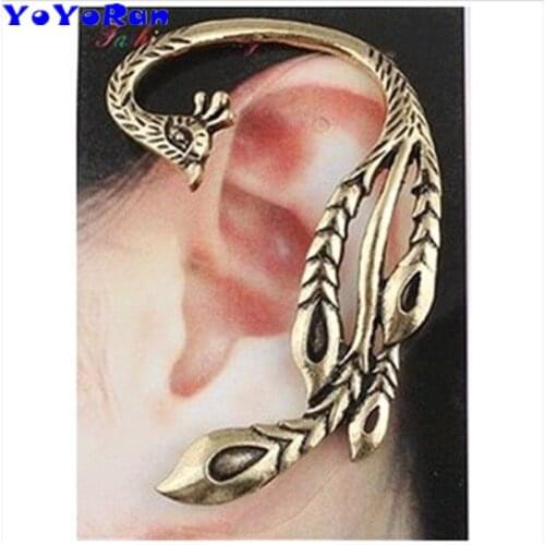 5pc Peacock feather ear cuffs for woman Punk Gothic vintage bird stud earring peacock ear hook hang earring jewelry