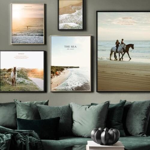 Seaside Scenery Canvas Painting Scandinavian Style Beach Horse Posters and Prints Wall Art Pictures for Living Room Home Decor