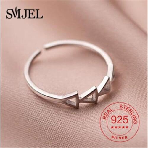 100% Sterling Silver Korean Geometric Rings for Women Minimalist Punk Stacking Rings Three Triangle Line Ring Fine Jewelry Gifts