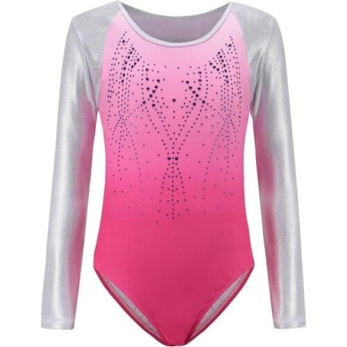 Children\s Long sleeve ballet gymnastics suit dance practice clothes dance clothes girls diamond pattern body suit