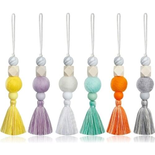 Creative Felt Ball Car Hanging Drop Ornament Diffuser Wooden Beads Colorful Tassels Pendant Closet Charm Door Handle Automobile