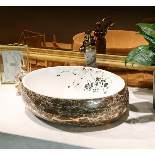 European-style round washbasin golden washbasin color gold household bathroom washbasin square ceramic