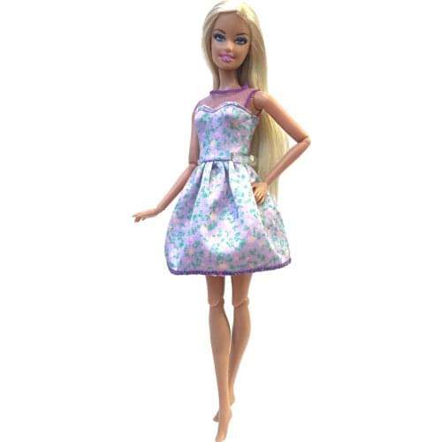NK One Pcs Doll Light Purple Floral Casual Dress Beautiful Handmade Party Fashion Clothes For Barbie Doll Best Child Girls Gifts