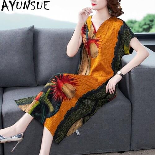 AYUNSUE Summer Dress for Women 2021 Casual Midi Floral Dress Vintage Plus Size Dresses for Female Sundress Vestidos Verano Ycq11