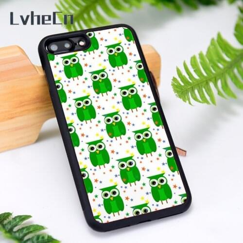 LvheCn Silicone Rubber Phone Case Cover for iPhone 6 6S 7 8 Plus X XS XR 11 12 Mini Pro Max Green Owl Pattern