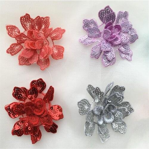 Maxsin 1 Pcs High Quality Lace Sequins Embroidery 3D Colorful Flower Wedding Dress Headdress Clothes Accessories Patch DIY