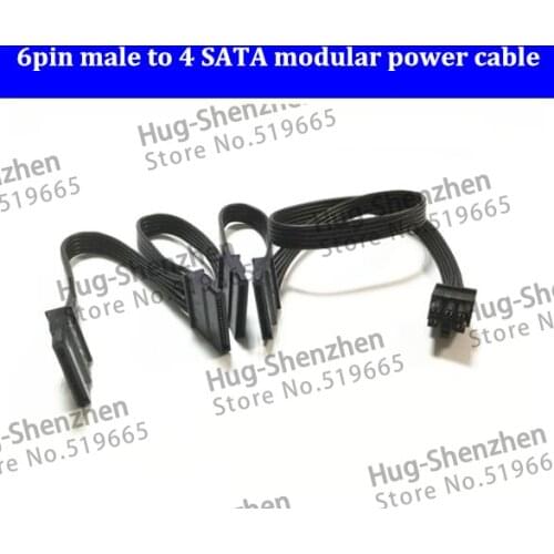 High quality 40cm black 6pin male PCI-E to 4 SATA 15pin Modular power supply cable for Corsair HX1200 modular psu