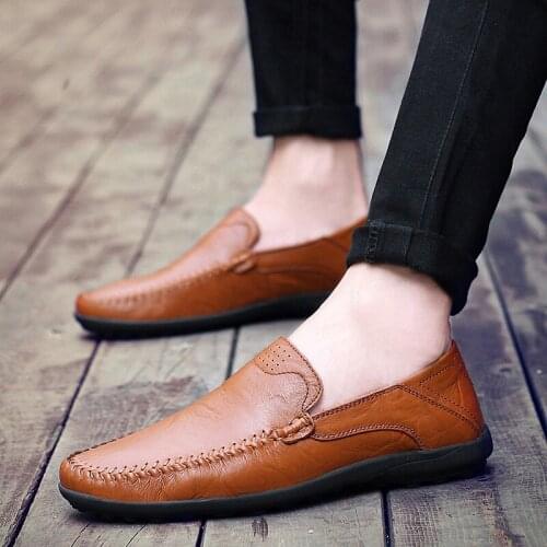 New 2019 Casual Men Shoes Slip On Loafers Spring and Autumn Mens Moccasins Genuine Leather Mens Flats Shoes Schoenen X3-53